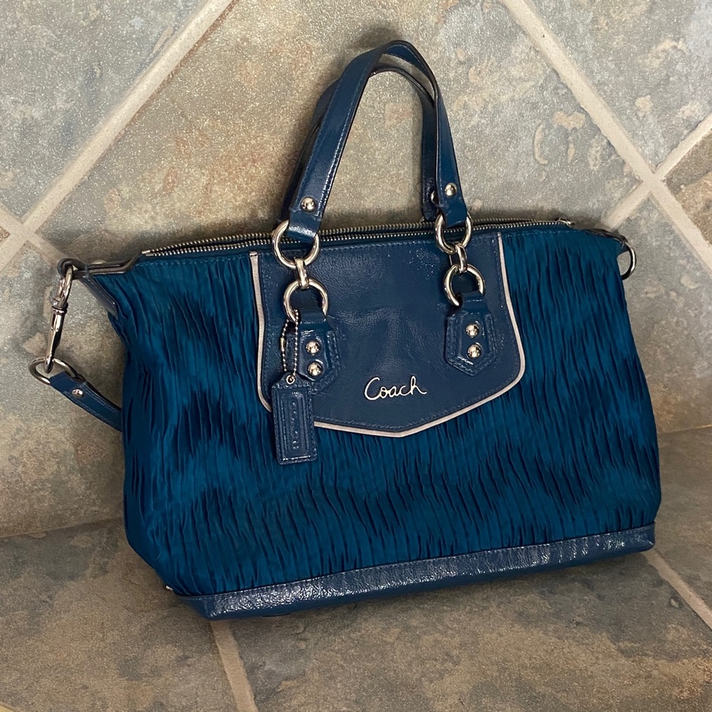 Coach Ashley - Teal Satin & Patent Leather